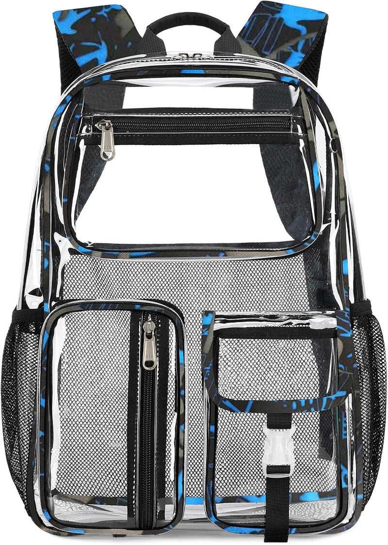 Cusangel Clear School Backpack,Heavy Duty Clear Backpack,16.5 x12 x5inch TPU Large Capacity See Through bookbag for Sport Events,Travel (Blue) - Image 1